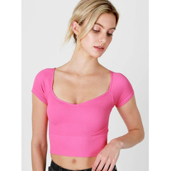 Athleisure - Cap Sleeve Ribbed Crop Top - Pink Cosmos - Cultured Cloths Apparel
