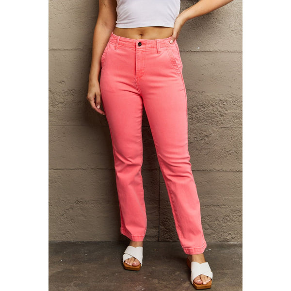 Denim - RISEN Kenya Full Size High Waist Side Twill Straight Jeans -  - Cultured Cloths Apparel