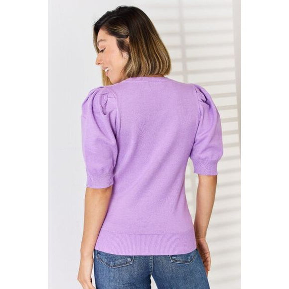 Women's Short Sleeve - Zenana Round Neck Puff Sleeve Sweater -  - Cultured Cloths Apparel