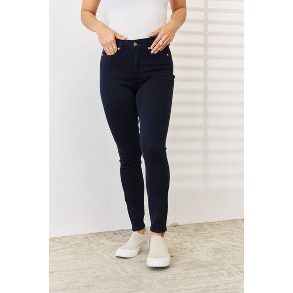 Denim - Judy Blue Full Size Garment Dyed Tummy Control Skinny Jeans - NAVY - Cultured Cloths Apparel