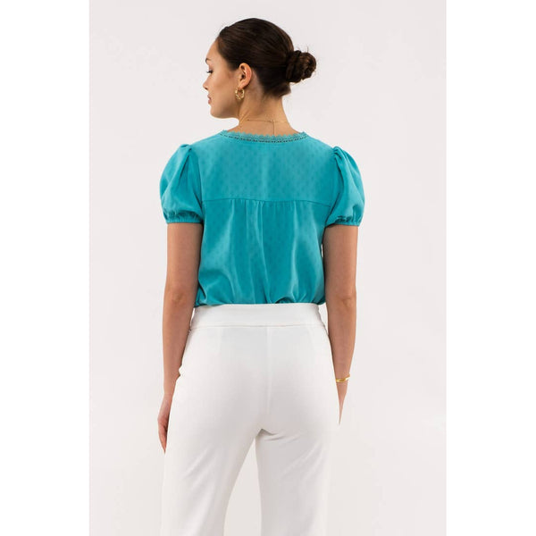 Women's Short Sleeve - Line Lace Front Woven Top -  - Cultured Cloths Apparel