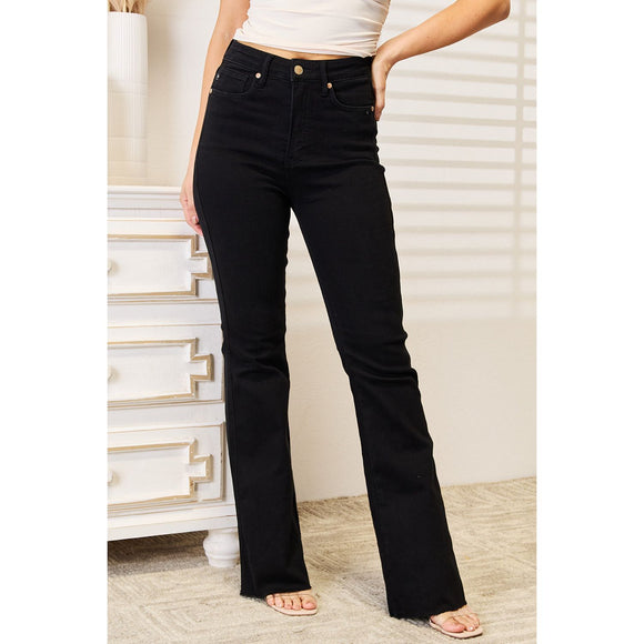 Denim - Judy Blue Full Size Raw Hem Jeans with Pockets - Black - Cultured Cloths Apparel
