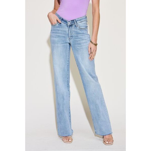 Denim - Judy Blue Full Size V Front Waistband Straight Jeans - Light - Cultured Cloths Apparel