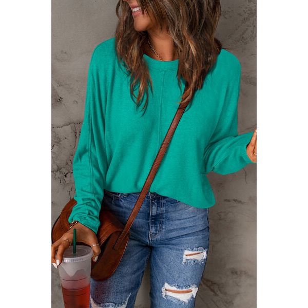 Women's Long Sleeve - Double Take Full Size Round Neck Long Sleeve T-Shirt - Turquoise - Cultured Cloths Apparel