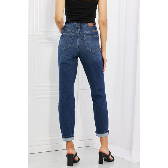 Denim - Judy Blue Crystal Full Size High Waisted Cuffed Boyfriend Jeans -  - Cultured Cloths Apparel