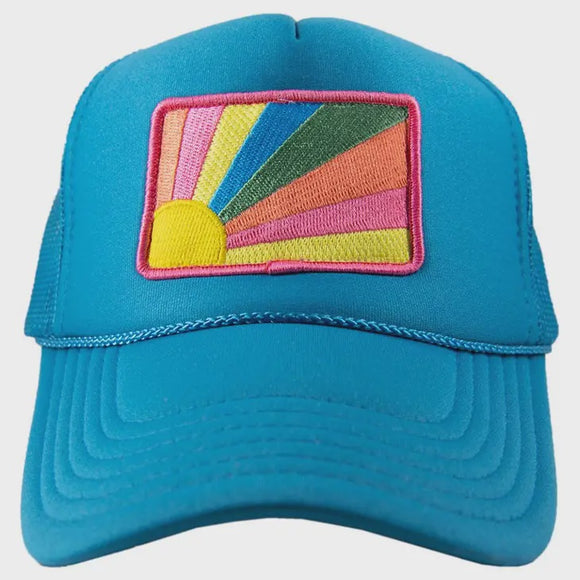 Accessories, Hats - Bursting Sunshine Patch Foam Trucker Hat - Blue - Cultured Cloths Apparel