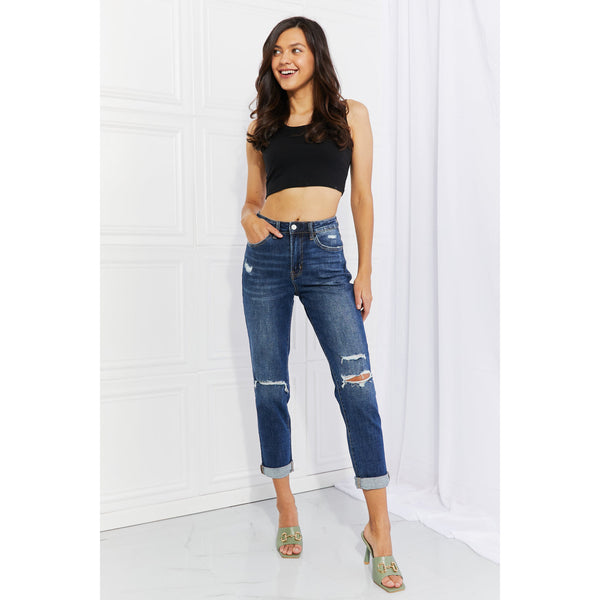 Denim - Vervet by Flying Monkey Full Size Distressed Cropped Jeans with Pockets -  - Cultured Cloths Apparel