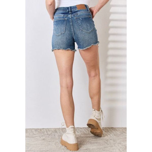 Women's Shorts - Judy Blue Full Size High Waist Raw Hem Denim Shorts -  - Cultured Cloths Apparel