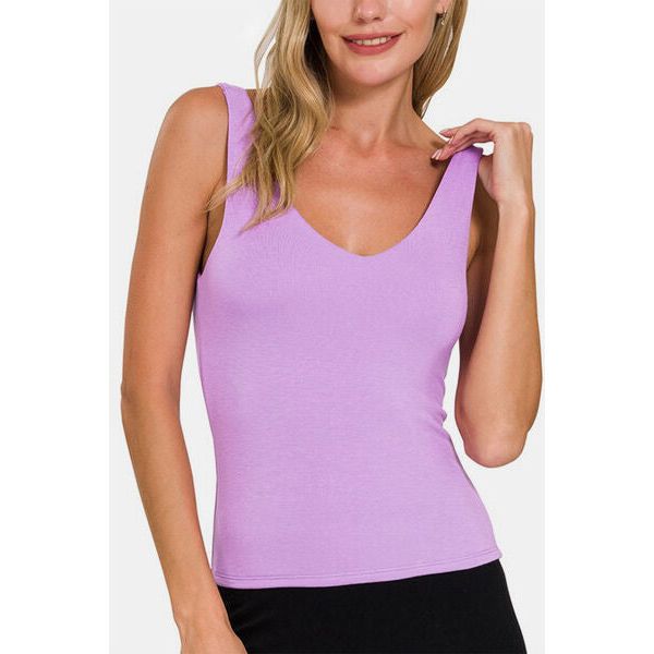 Women's Sleeveless - Zenana V-Neck Slim Tank - Bright Lavender - Cultured Cloths Apparel