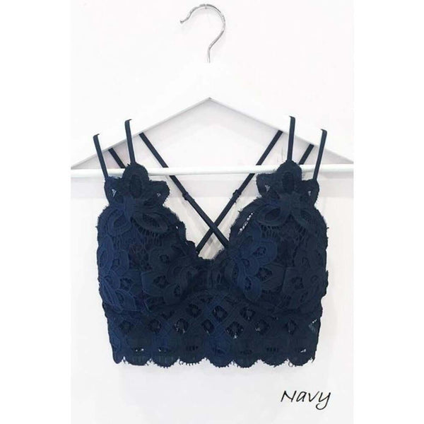 Bralettes - Beautiful Crochet Lace Bralette - Navy - Cultured Cloths Apparel