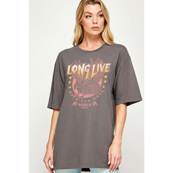 Graphic T-Shirts - Rock N Roll Eagle Oversized Graphic Tee - Asphalt - Cultured Cloths Apparel