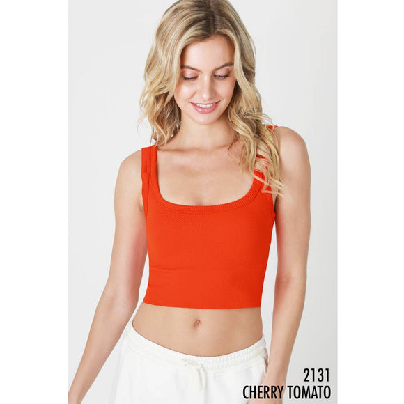 Women's Sleeveless - Chevron Ribbed Crop Top - Cherry Tomato - Cultured Cloths Apparel