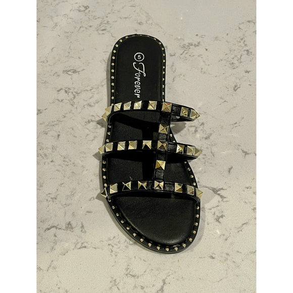 Shoes - Three Strap Studded Sandal -  - Cultured Cloths Apparel