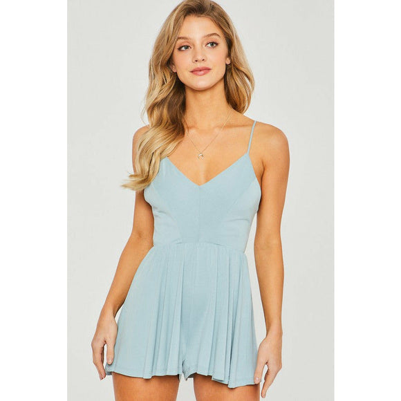 Women's Rompers - Knit Solid Sleeveless Romper - Sky - Cultured Cloths Apparel