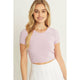 Women's Short Sleeve - Knit Solid Tie Open Back Short Sleeve Top - Lilac - Cultured Cloths Apparel