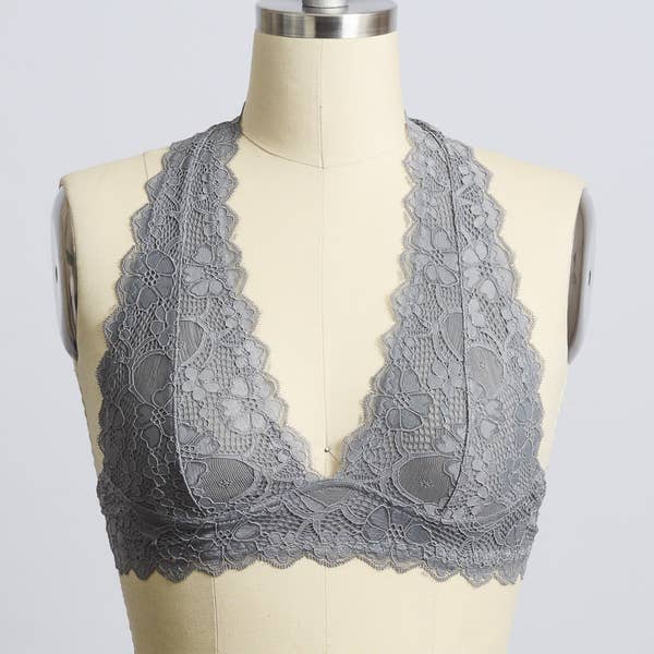 Undergarments - Lacey Halter Top Bralette - Gray - Cultured Cloths Apparel