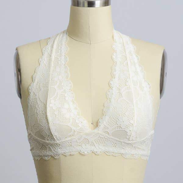 Undergarments - Lacey Halter Top Bralette - Ivory - Cultured Cloths Apparel