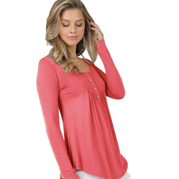 Women's Long Sleeve - Long Sleeve Button Up Top With Front Shirring Detail -  - Cultured Cloths Apparel