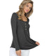 Women's Long Sleeve - Long Sleeve Button Up Top With Front Shirring Detail - Charcoal - Cultured Cloths Apparel