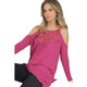 Women's Long Sleeve - Long Sleeve Cold Shoulder Lace Detail Top - Magenta - Cultured Cloths Apparel