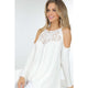 Women's Long Sleeve - Long Sleeve Cold Shoulder Lace Detail Top - Off White - Cultured Cloths Apparel