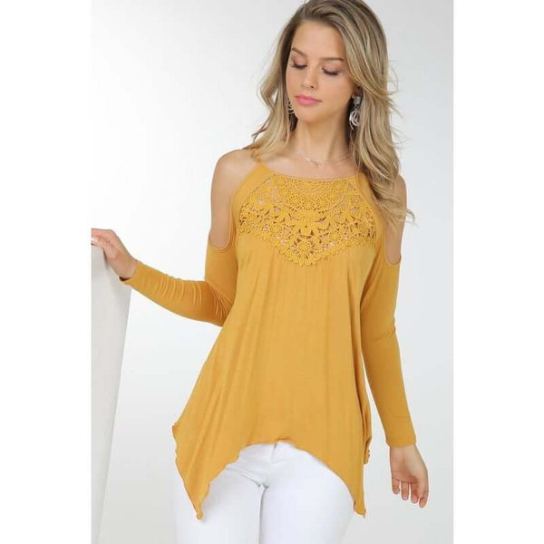 Women's Long Sleeve - Long Sleeve Cold Shoulder Lace Detail Top -  - Cultured Cloths Apparel