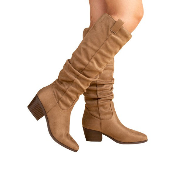 Shoes - Qupid Montana Taupe Stretch Suede Boot -  - Cultured Cloths Apparel