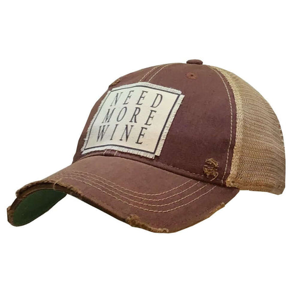 Baseball Hats - Need More Wine Distressed Trucker Cap -  - Cultured Cloths Apparel