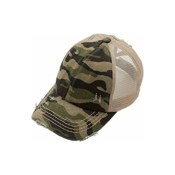 Baseball Hats - C.C Ponytail Camo Baseball Cap Hats - Olive Camo - Cultured Cloths Apparel