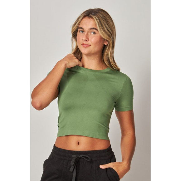 Athleisure - Nina Ultra Stretch Short Sleeve Seamless Top - Green Tea - Cultured Cloths Apparel