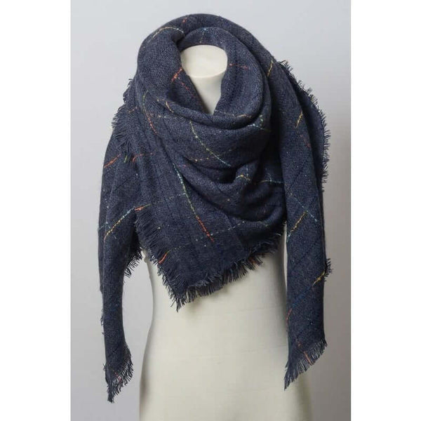 Accessories, Scarves - Oversized Square Lurex lined Graph Check Scarf - Blue - Cultured Cloths Apparel