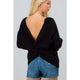 Women's Sweaters - Solid Long Sleeve Twist Knit with Open Back Sweater - Black - Cultured Cloths Apparel