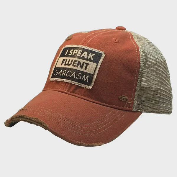 Baseball Hats - I Speak Fluent Sarcasm Distressed Baseball Cap -  - Cultured Cloths Apparel