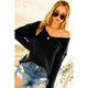 Women's Sweaters - Textured V-Neck Knit Sweater Top with Drop Shoulder - Black - Cultured Cloths Apparel