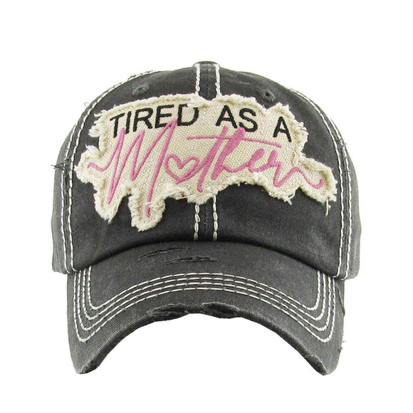 Baseball Hats - Tired As A Mother Distressed Baseball Hat | Vintage Black -  - Cultured Cloths Apparel