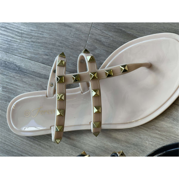 Shoes - Two Strap Thong Studded Jelly Sandal -  - Cultured Cloths Apparel