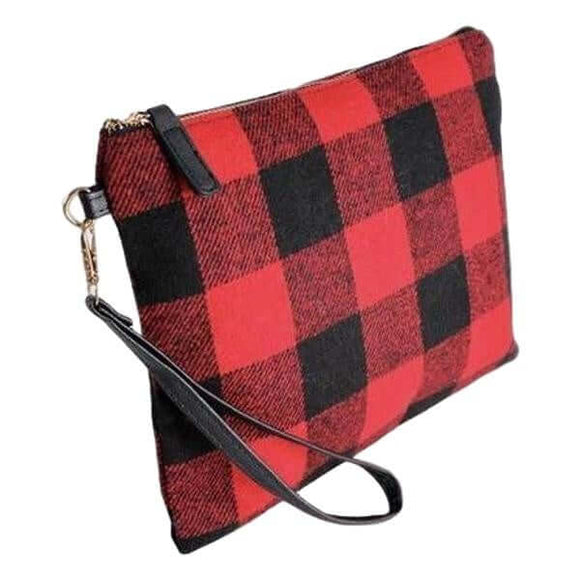 Handbags - Woven red plaid zipper clutch with removable wrist strap -  - Cultured Cloths Apparel