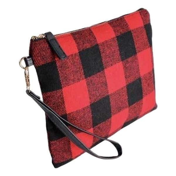 Accessories, Bags - Woven red plaid zipper clutch with removable wrist strap -  - Cultured Cloths Apparel