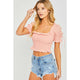 Women's Short Sleeve - Woven Solid Smocked Puff Sleeve Crop Top -  - Cultured Cloths Apparel
