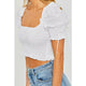 Women's Short Sleeve - Woven Solid Smocked Puff Sleeve Crop Top - White - Cultured Cloths Apparel